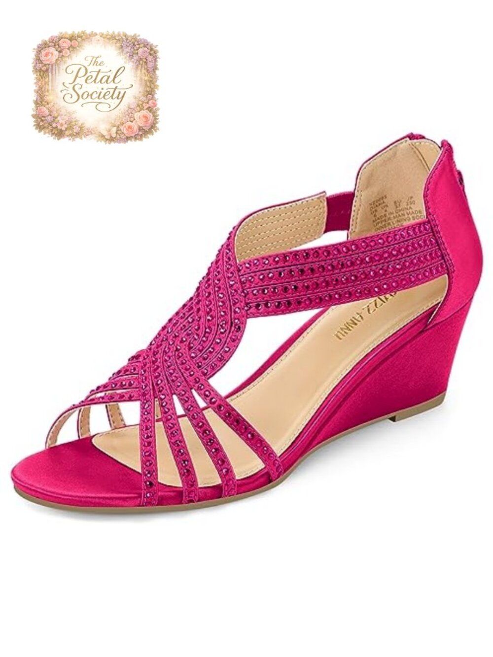 Women's Low Wedge Sandals Sparkly Rhinestone Open Toe Dress Shoes